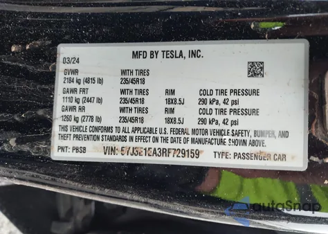 2024 Tesla Model 3 Long Range Dual Motor All-Wheel Drive/Rear-Wheel Drive from USA, damaged, VIN 5YJ3E1EA3RF729159